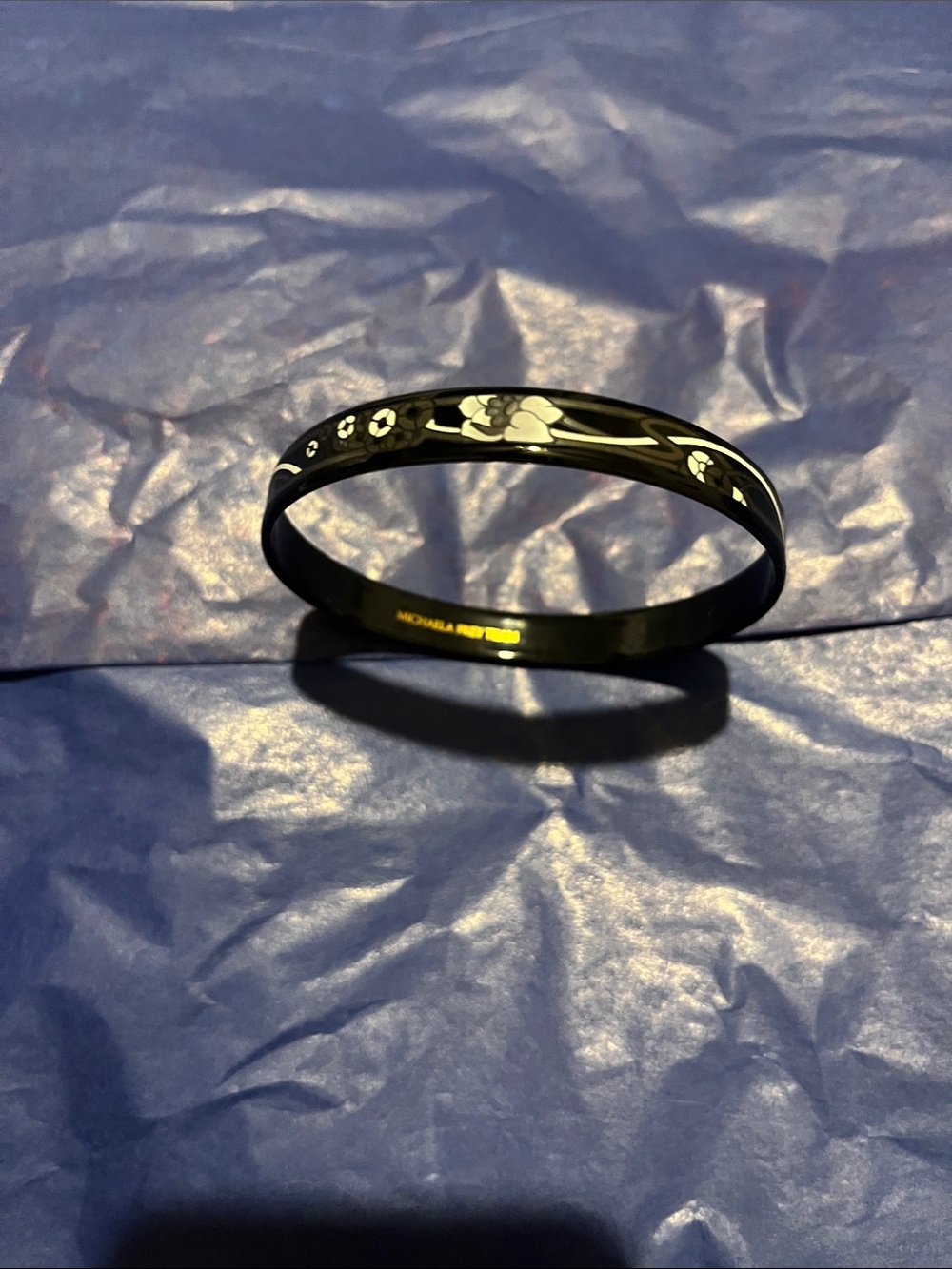 Michaela Frey Team Black Floral Accent Bangle Bracelet with Gold Logo - Picture 8 of 8